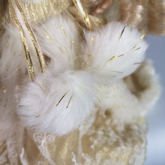 Vintage Animated Christmas Seated Angel Feathered Moving Wings Blonde Curls Fur - Picture 6 of 14
